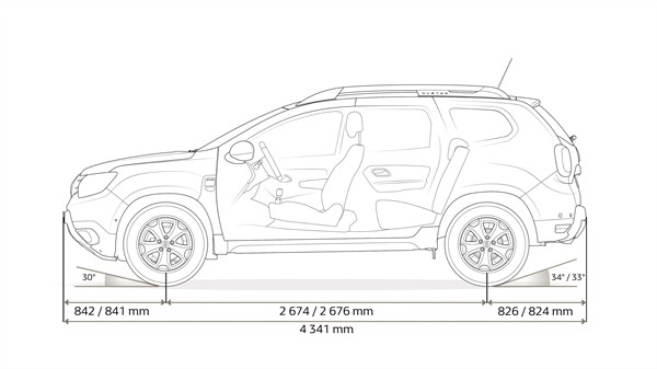 Renault DUSTER - Side view of vehicle with arrow showing dimensions