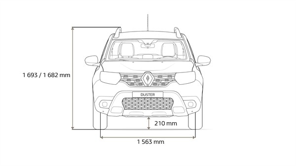 Renault DUSTER - Overhead view of the vehicle with dimension arrows