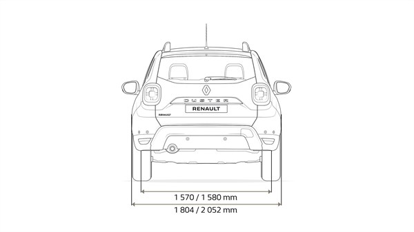 Renault DUSTER - Rear end of vehicle with dimension arrows